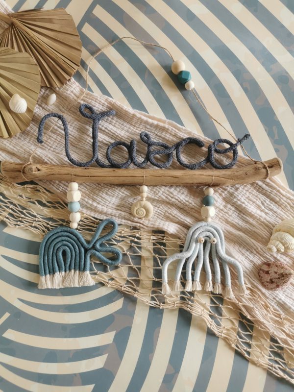 Cadeau personnalisé naissance sur bois flotté avec animaux macramé – Image 5