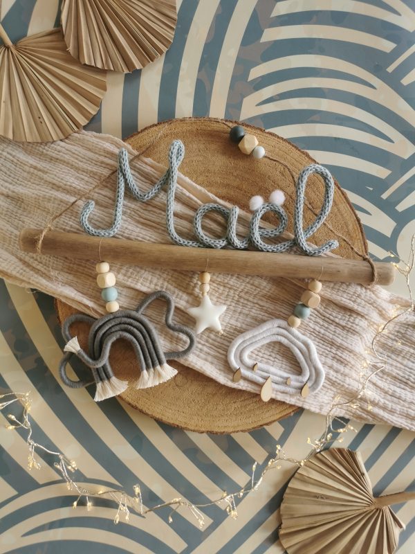 Cadeau personnalisé naissance sur bois flotté avec animaux macramé – Image 8