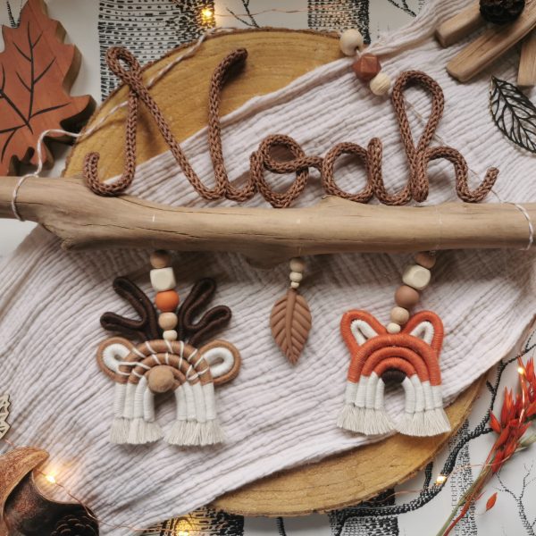 Prénom tricotin animaux macramé sur bois flotté – Image 9