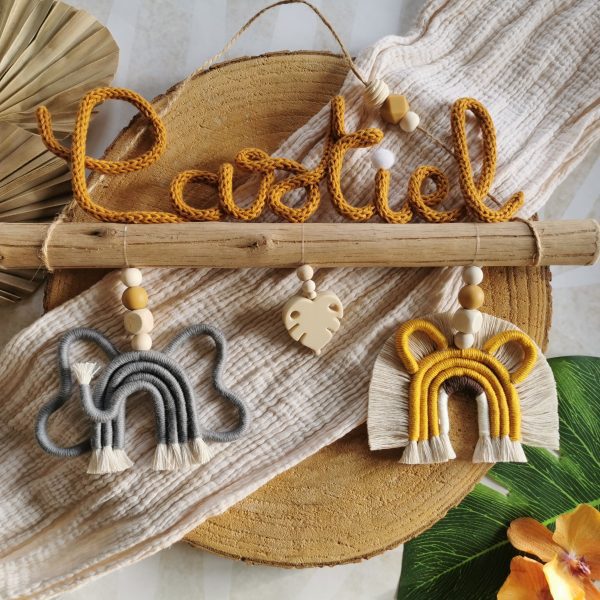 Prénom tricotin animaux macramé sur bois flotté – Image 10