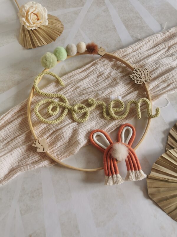 Couronne prénom tricotin avec animaux macramé – Image 2