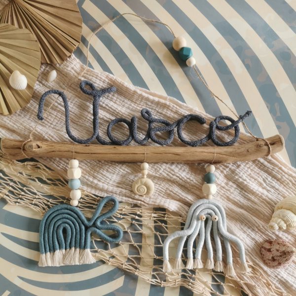 Prénom tricotin animaux macramé sur bois flotté – Image 13