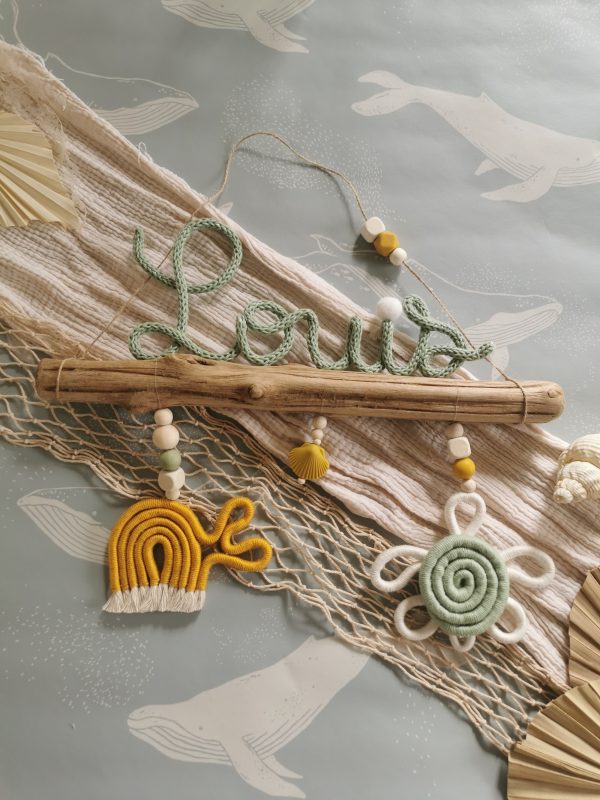 Prénom tricotin animaux macramé sur bois flotté – Image 8