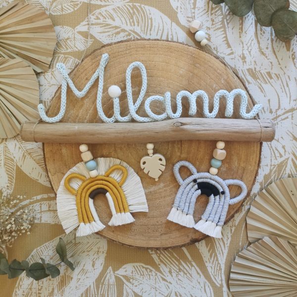 Prénom tricotin animaux macramé sur bois flotté – Image 12
