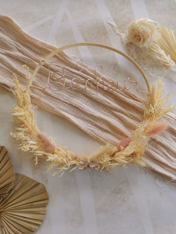 Couronne fleur séchée avec personnalisation fil doré – Image 2