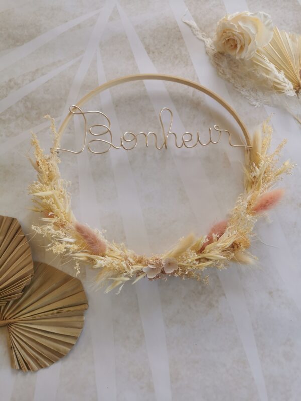 Couronne fleur séchée avec personnalisation fil doré – Image 5