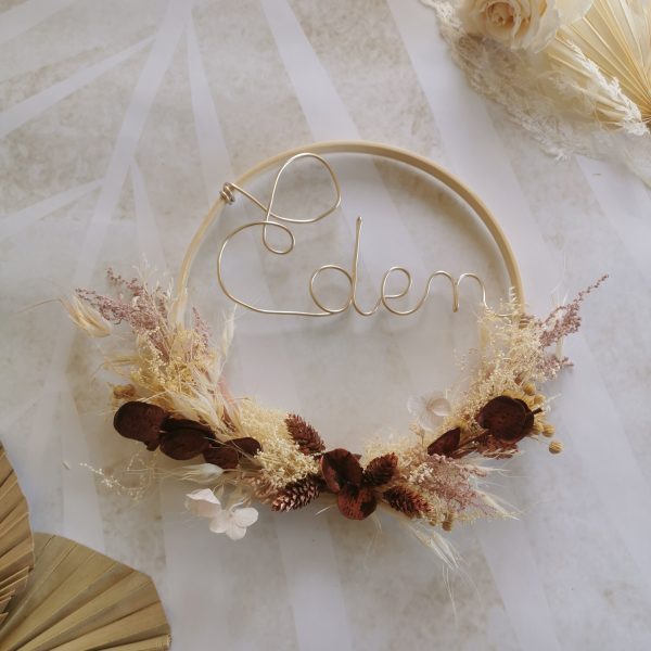 Couronne fleur séchée avec personnalisation fil doré – Image 9