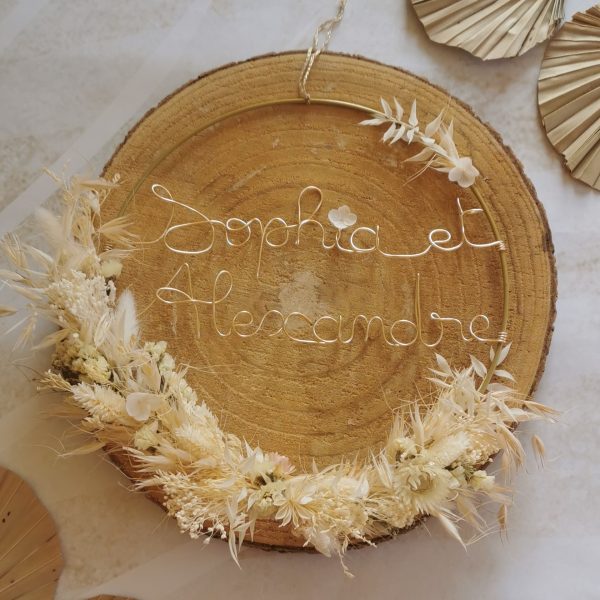 Couronne fleur séchée avec personnalisation fil doré – Image 4