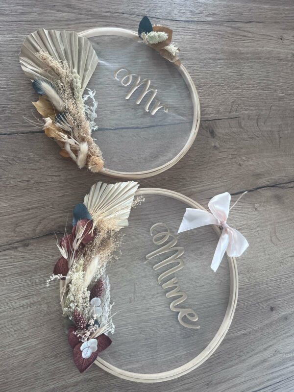 Couronne de fleur séchée avec prénom sur tulle – Image 5