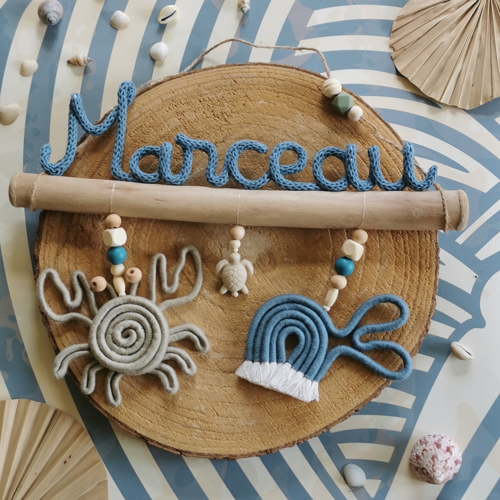 Prénom tricotin animaux macramé sur bois flotté – Image 5
