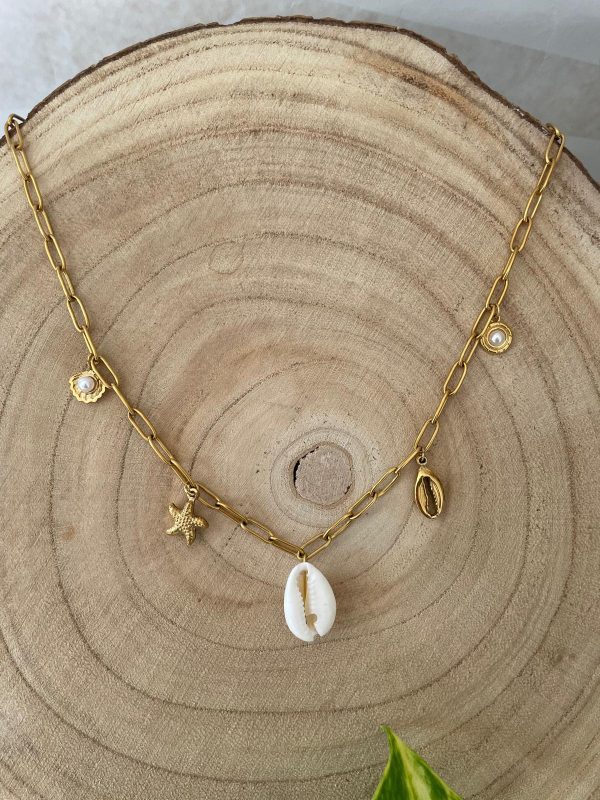 Collier coquillage et breloques dorées – Image 3