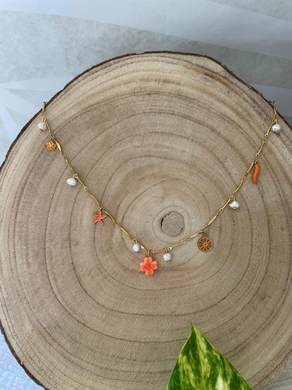 Collier orange breloques acier inoxydable – Image 2