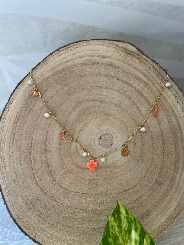 Collier orange breloques acier inoxydable – Image 3