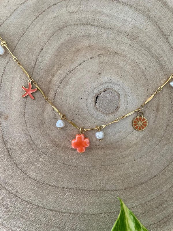 Collier orange breloques acier inoxydable – Image 4