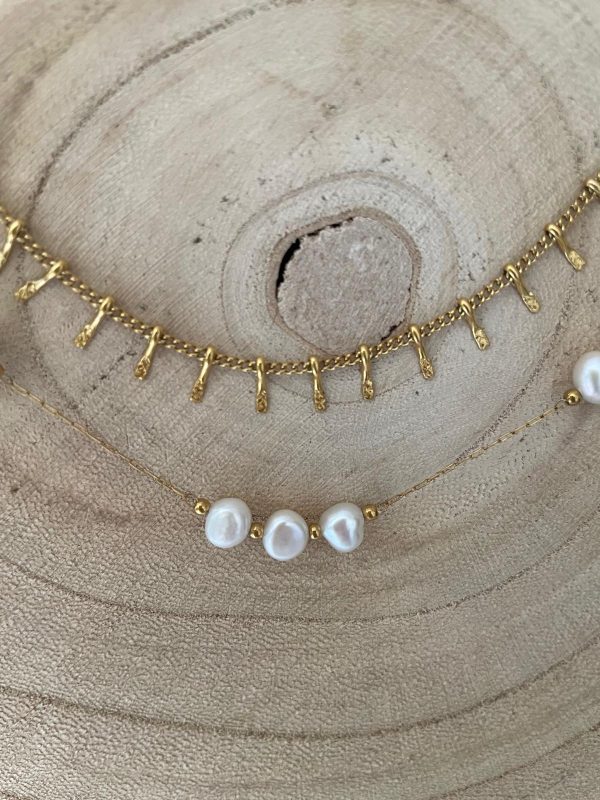 Collier multirangs chaîne et perles nacre – Image 5
