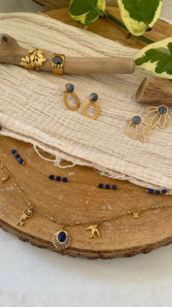 Boucles d'oreilles ovale strié bleu – Image 4