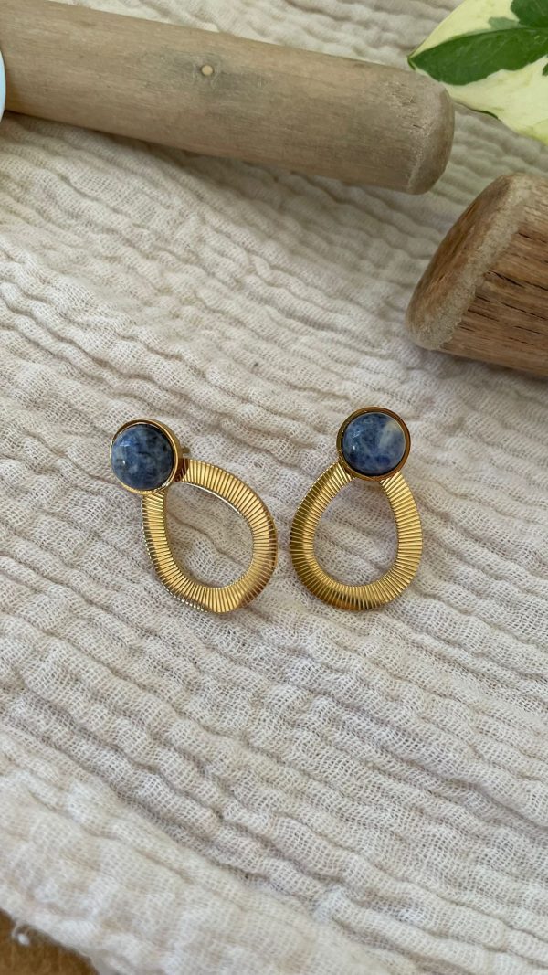 Boucles d'oreilles ovale strié bleu – Image 2