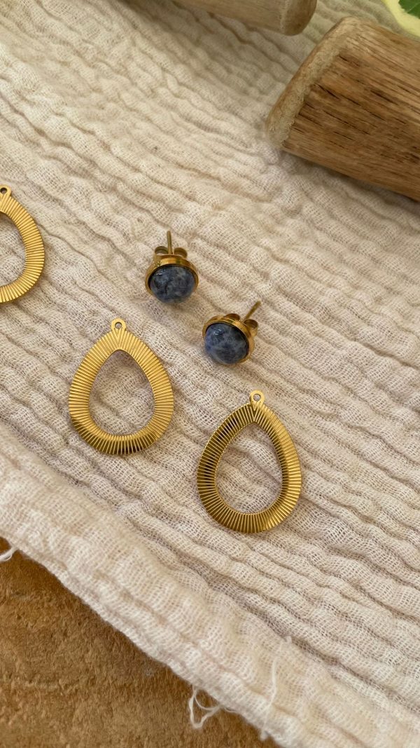 Boucles d'oreilles ovale strié bleu – Image 3