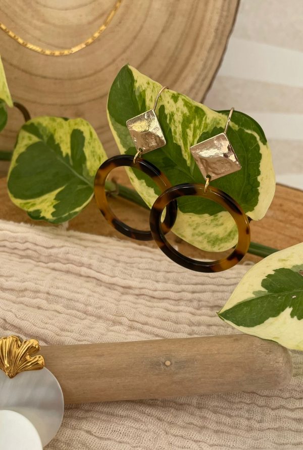 Boucles d'oreilles losange doré et cercle écaille de tortue