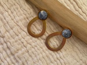 Boucles d'oreilles ovale strié bleu