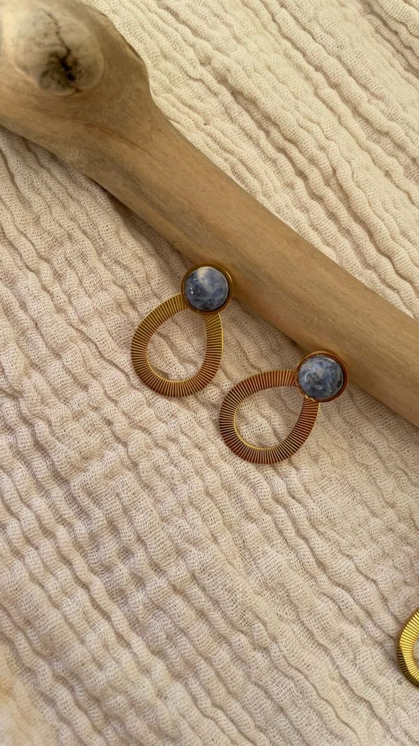 Boucles d'oreilles ovale strié bleu