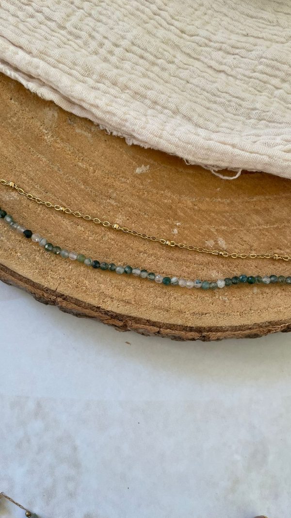 Bracelet 2 rangs perles vertes et chaîne dorée – Image 7