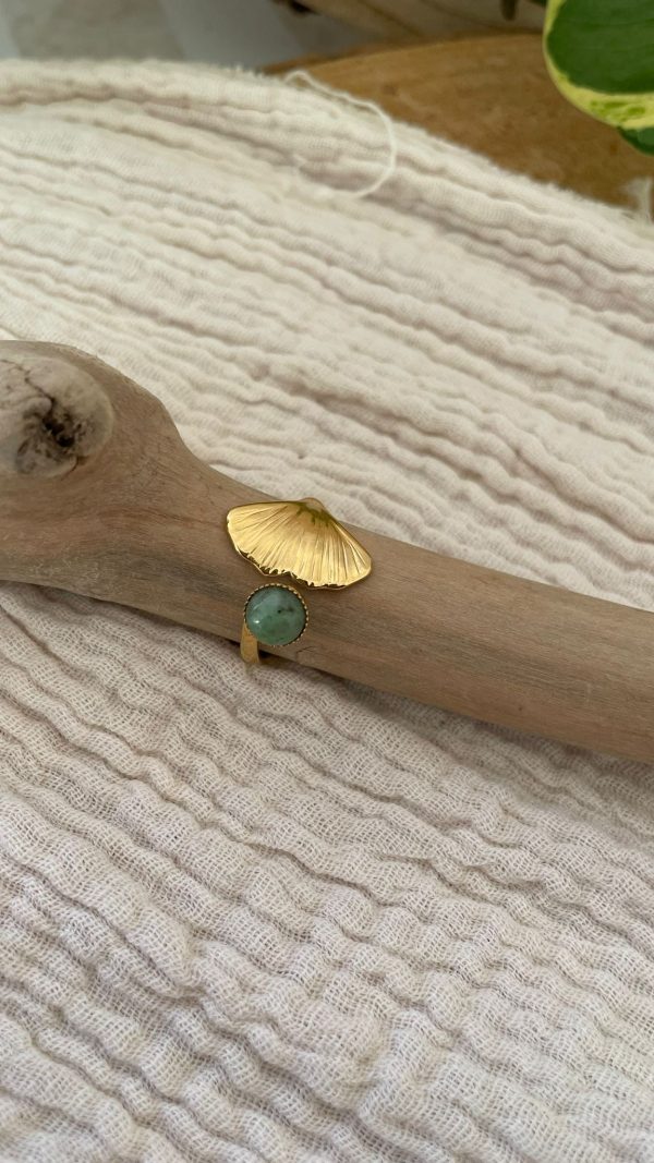 Bague feuille de ginkgo dorée