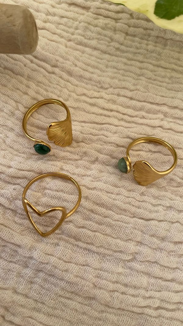 Bague feuille et pierre vert foncé – Image 7