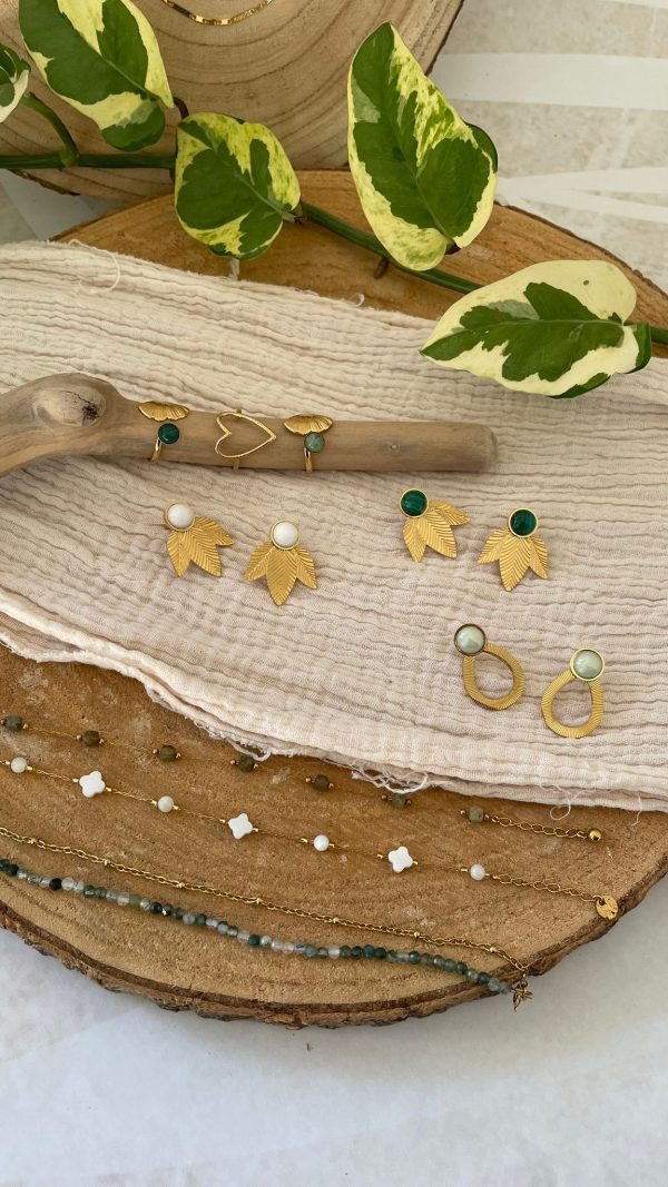 Bracelet 2 rangs perles vertes et chaîne dorée – Image 12