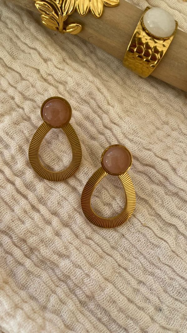 Boucles d'oreilles ovale strié rose