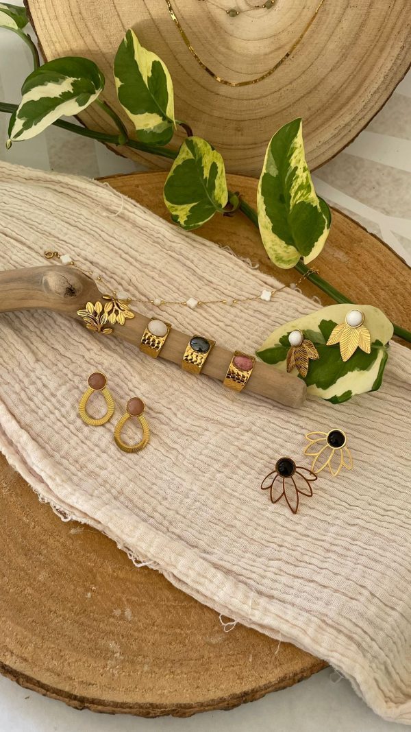Boucles d'oreilles ovale strié rose – Image 4