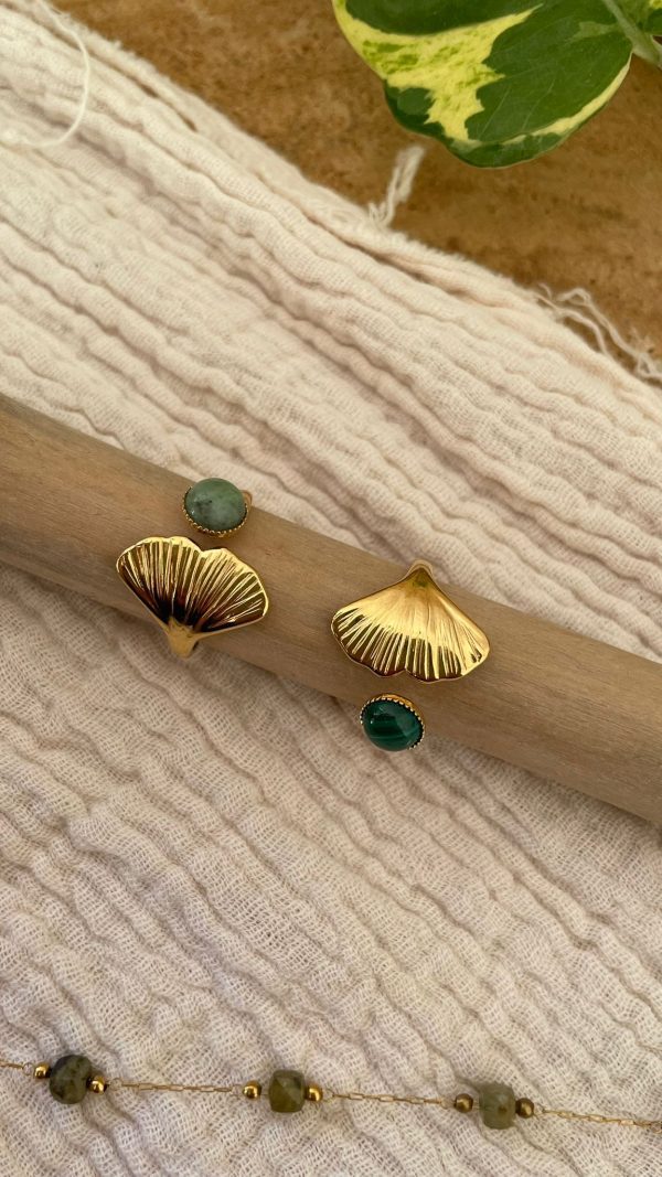 Bague feuille et pierre vert foncé – Image 3