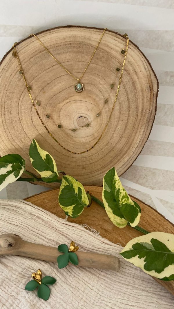 Collier chaîne boule et pendentif vert – Image 3