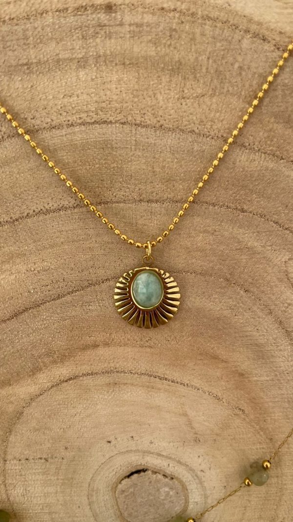 Collier chaîne boule et pendentif vert