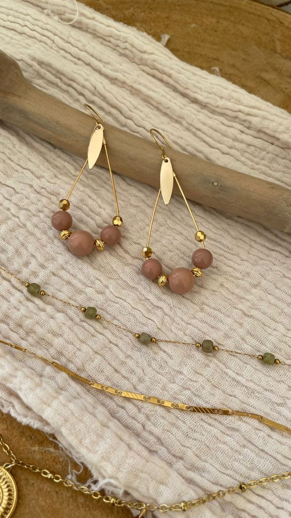 Boucles dorées goutte vieux rose – Image 4