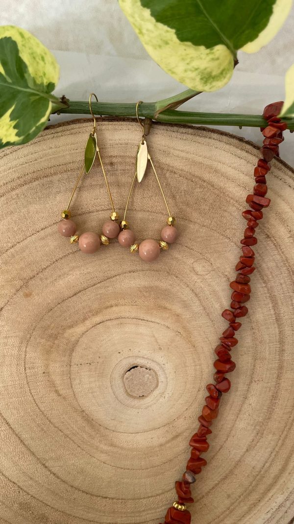 Boucles dorées goutte vieux rose – Image 2