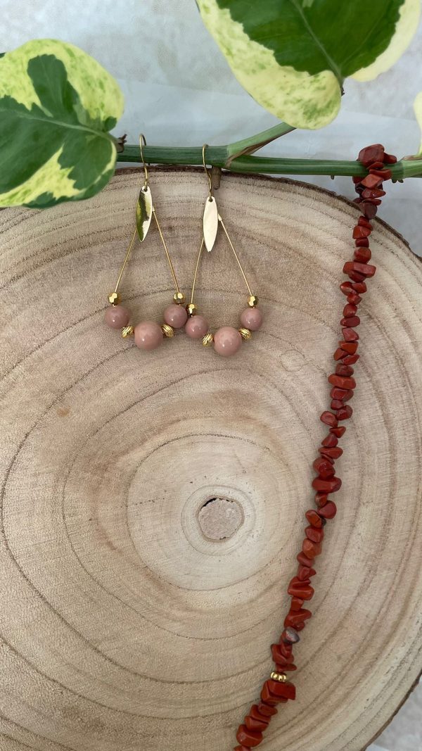 Boucles dorées goutte vieux rose – Image 5