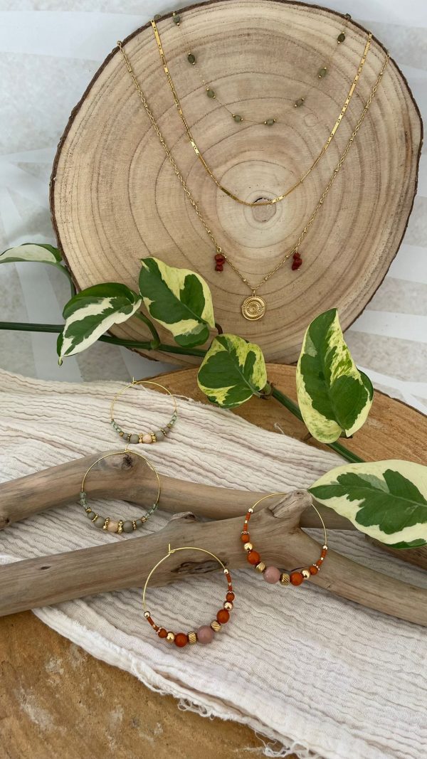 Créoles dorées vertes et beige – Image 11