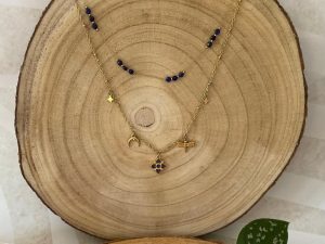 Collier 2 rangs doré et bleu