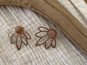 Boucles d'oreilles roses eventail