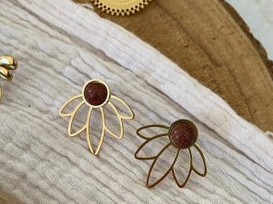 Boucles d'oreilles marron éventail en acier inoxydable