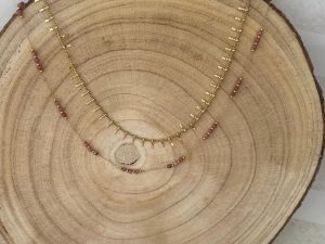 Collier double chaîne doré et rose