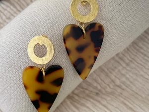 Boucles d'oreilles rond doré et cœur léopard