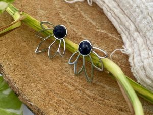 Boucles d'oreilles bleu nuit eventail