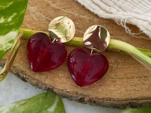 Boucles cœur rouge et rond doré