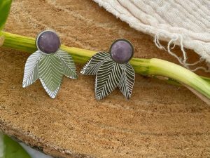 Boucles d'oreilles feuilles parme