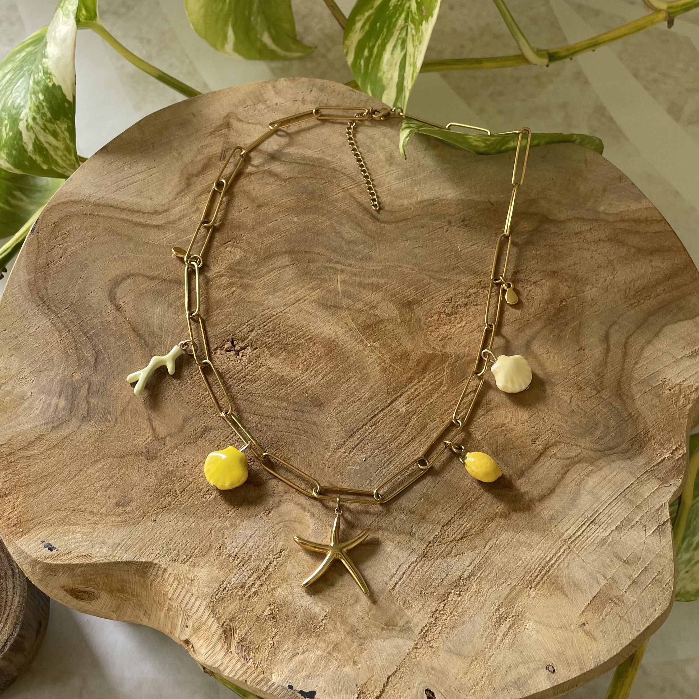 Collier acier inoxydable doré charms jaune citron – Image 2