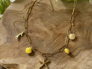Collier acier inoxydable doré charms jaune citron