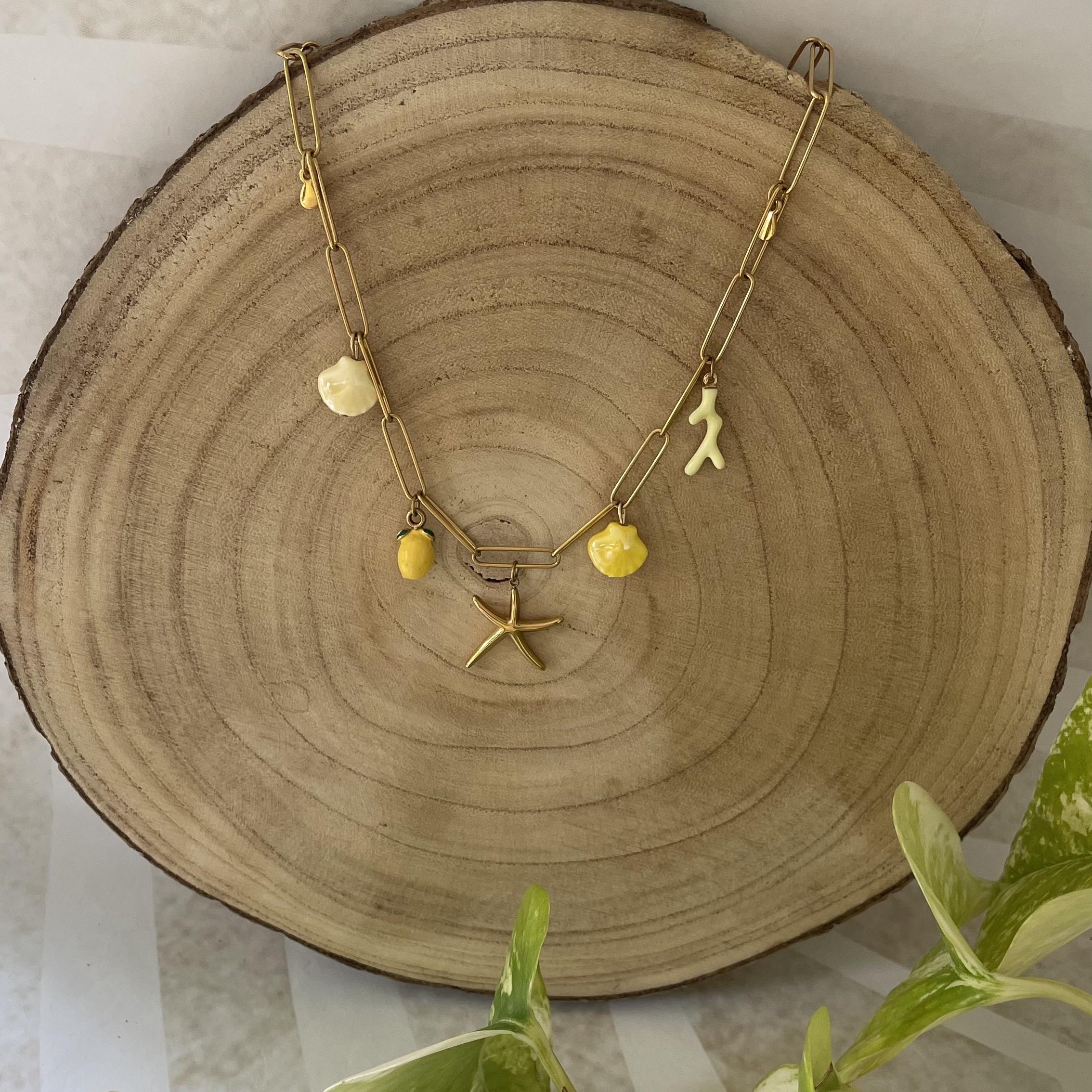 Collier acier inoxydable doré charms jaune citron – Image 7