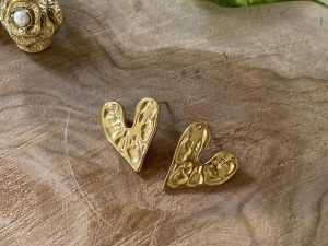 Boucles d'oreilles en acier inoxydable cœur martelé doré